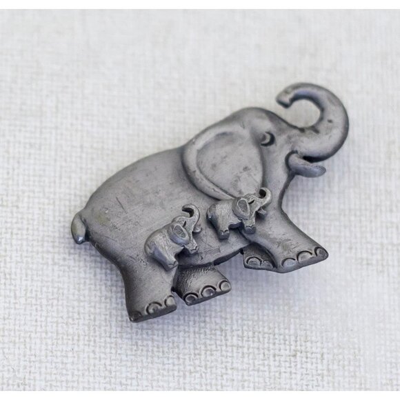 Vintage Elephant Family Brooch with Earrings Pair - A16 - Picture 1 of 2